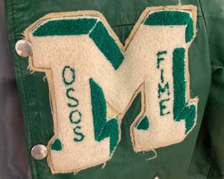 Vintage green leather varsity jacket $60 + tax