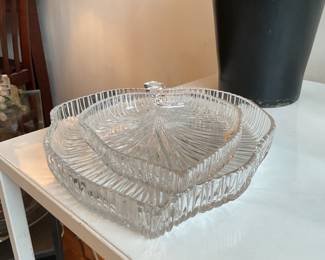 Pressed glass leaf platters (1’ and 16” sizes) $30-$35 + tax