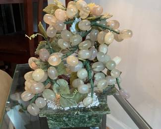 Vintage Chinese pink quartz and jade grape bonsai tree (10” tall) $75 + tax