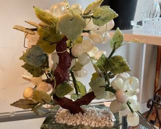 Vintage Chinese pink quartz and jade grape bonsai tree (10” tall) $75 + tax