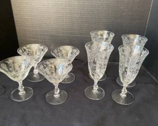 Cambridge Rose Point Footed Tea Tumblers, Cambridge Rose Point Champagne Or Sherbet Glasses And Some