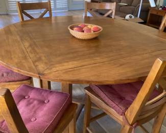 Large Bar Height Round Square Wood Table And Six Matching Chairs