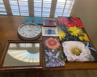 Floral Pictures On Canvas, Arbor  Emery Clock And Small Wall Hanging Clock