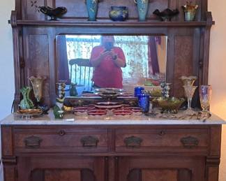 Beautiful Antique Eastlake Sideboard with Marble Top