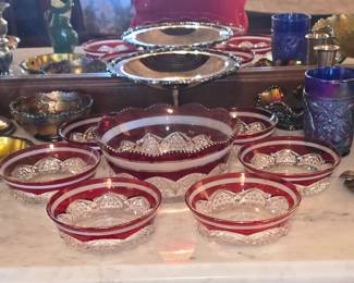 Antique Berry Bowl with 6 Serving Bowls