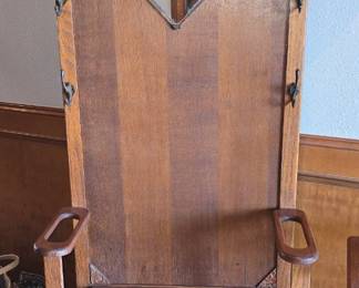 Antique Oak Hall Tree with Storage under Bench - Cowboy Hat 