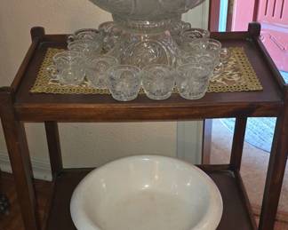 Serving Cart with Punch Bowl and Washbowl 