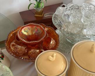 Carnival glass punch bowl