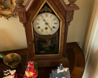 Antique Gothic Steeple Wooden Mantle Clock
