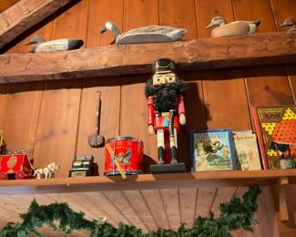 Antique toys, duck decoys, Large nutcracker