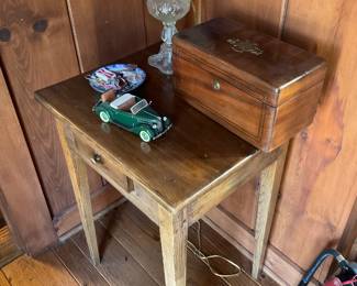 Wooden end table with drawer, wooden box