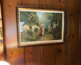 Framed vintage lithograph - "Twixt Love and Honor"