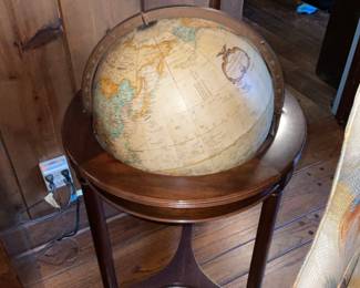 Vintage floor-model globe with 3-legged wooden stand