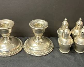 Vintage La Pierre Weighted Sterling Candle Stick Holders, Weighted Sterling Salt  Pepper Shakers