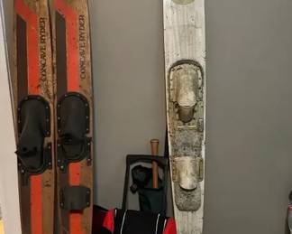 Sports Vintage Wooden Water Skis Concave Ryder, Slalom Ski, Putting Game and Balls 
