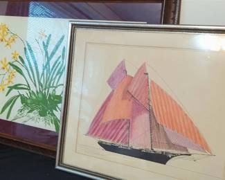 MCM Floral and Boat Artwork