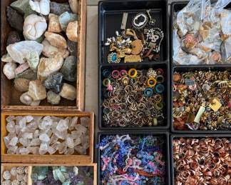 rocks and minerals, rings, pins and jewelry $2 each, buy in bulk and save $