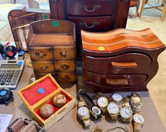 Jewelry Cases, boxes and mens and womens watches