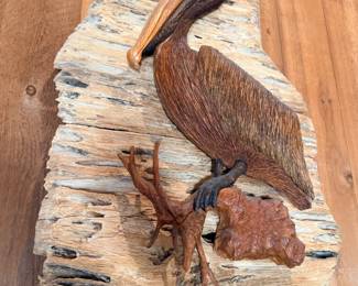 Fine Hand carved large wood Pelican Sculpture