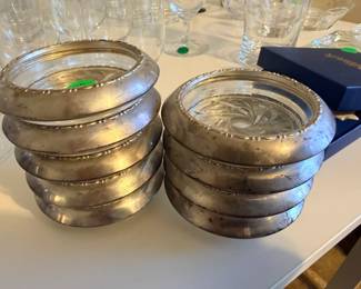Sterling silver and crystal coasters