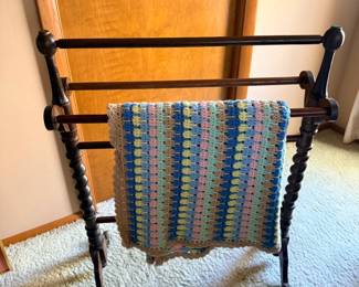 Antique Quilt Rack and hand knit Throw(s)
