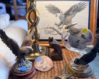 Eagle themed sculptures and wall art