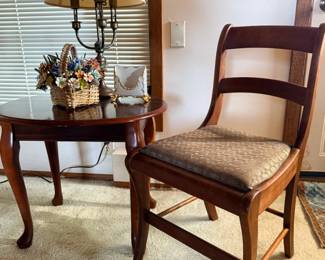Antique Side chair and three torch solid brass lamp