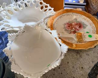 Antique Serving Bowls and Cake Plate