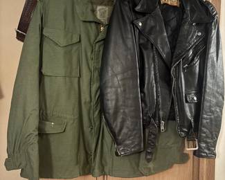 vintage coats. Motorcycle coat and military coat