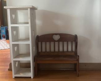 country doll bench and small shelf\
