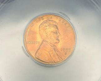 1955-D Lincoln Penny, ANACS MS 65 Red