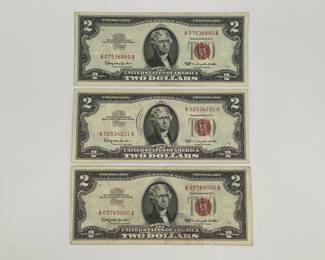 Three 1963 $2 Legal Tender Notes