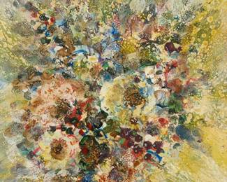 237 Harold Frank (1917-1995) "Bouquet of Excellence" Tempera and oil on paper tipped to a foam board Signed lower right: H. Frank; titled by repute Sheet: 19.875" H x 15.875" W Estimate: $1,500 - $2,500