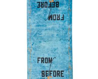 379 Lawrence Weiner (1942-2021) "From Before & After" rug for Henzel Studio, 2018 Silk on cotton foundation From the edition of 50 plus 1 artist proof 11' 4.5" L x 4' 5.5" W Estimate: $2,000 - $4,000