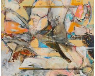 137 Sam "Kirson" Kirszencwajg (1936-2008) Neo-expressionist figural abstract Mixed media including oil, pencil, and collaged elements on canvas Unsigned 60.25" H x 48" W Estimate: $800 - $1,200