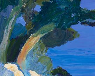 286 Roger Mühl (1929-2008) "Pins" Oil on canvas Signed lower left: Mühl; titled on a gallery label affixed to the frame's backing board 9.75" H x 9.75" W Estimate: $800 - $1,200