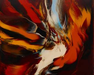 87 Leonardo Nierman (1932-2023) "Firebird" Oil on Masonite Signed lower right: Nierman; titled verso 48" H x 35.5" W Estimate: $2,500 - $3,500