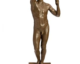 34 After Auguste Rodin (1840-1917) "Age of Bronze," 1979 Patinated bronze Edition: 35/150 Signed in the casting: A. Rodin; with impressed foundry, date, and edition on side of plinth: NR © 1979 35 41" H x 13.275" W x 12.75" D Estimate: $8,000 - $12,000