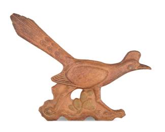 187 Betty Davenport Ford (b. 1924) A glazed stoneware roadrunner wall panel, 2002 Incised signature and date verso: BETTY DAVENPORT FORD; incised recto: BDF 11" H x 15.5" W x 1.5" D Estimate: $600 - $800