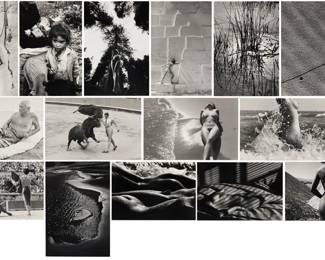 166 Lucien Clergue (1934-2014) "Lucien Clergue," The Alchan Edition Portfolio, printed 1982-1983 The set of fifteen gelatin silver prints on paper From the edition of unknown size Each signed in ink in the lower margin, at right: Lucien Clergue; signed again with the artist's copyright, titled, with the date of the photograph, and the date of printing, all in ink, verso; Alchan Edition, New York, NY, pub.; each photograph is matted with four clear archival corners as issued; with the colophon page; all contained in the original blue clamshell portfolio box Sheet of each photograph (approx.): 11.25" H x 15.5" W (or reverse) Estimate: $5,000 - $7,000
