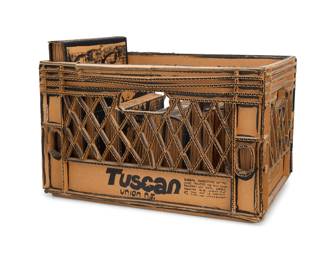 82 Tom Burckhardt (b. 1964) "Book Crate," 2006 Acrylic and cardboard Signed, dated, and titled to underside: Tom Burkhardt 13.25" H x 18" W x 13.5" D Estimate: $600 - $800