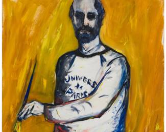 77 Lawrence Ferlinghetti (1919-2021) "The Painter" (self-portrait), 1989 Oil on canvas Initialed and dated lower right: LF '89; signed, titled, and dated again, all verso: Ferlinghetti / 1989 36.5" H x 40" W Estimate: $1,000 - $1,500