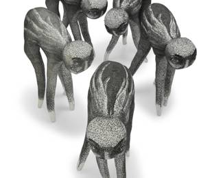 420 Camilla Taylor (b. 1981) Figures from the series "With Only These" Relief print on fabric, steel Editions: 4, 16, 20, 26, and 29 of 40 Each signed and variously numbered: C. Taylor Each: 14" H x 10" W x 5" D approximately Estimate: $200 - $400