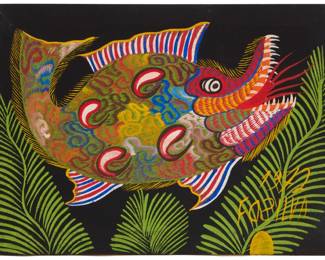 115 Francisco (Chico) da Silva (1910-1985) Untitled, 1972 Gouache on canvas Signed and dated lower right: 1972 / F D Silva 9.75" H x 13" W Estimate: $1,000 - $1,500