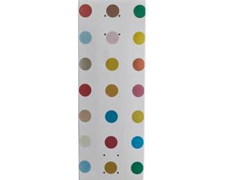 439 Damien Hirst (b. 1965) A Supreme skateboard deck from the "Spot" series, 2009 From the edition of 500 With printed artist's signature and maker's logo: D Hirst Screen-printed on skateboard deck 31.25" L x 7.875" W Estimate: $500 - $700