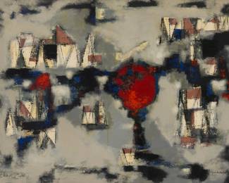 193 Jun Dobashi (1910-1975) "Sunset at Le Havre" Oil on canvas Signed lower right: Jun Dobashi; titled on a gallery label affixed to the backing board 38" H x 51.25" W Estimate: $1,500 - $2,500