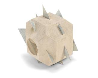 319 A Modern polygonal cast stone and metal sundial Mid/late 20th century Unmarked With incised trimming 16.5" H x 16.75" W x 11.75" D Estimate: $400 - $600