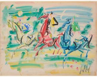 65 Gen Paul (1895-1975) "Les Courses," circa 1950 Gouache on wove paper Signed lower right: Gen Paul; titled and dated by repute; with an unfinished sketch of three horses, verso Sheet: 19.75" H x 25.625" W Estimate: $1,000 - $1,500