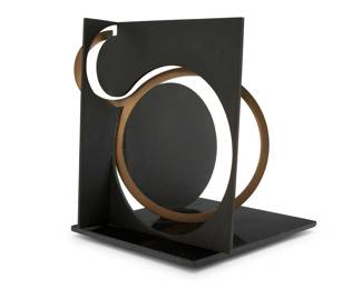 92 Fletcher Benton (1931-2019) "Q," 2011 Patinated metal on rotating granite base Unmarked 14.25" H x 14.5" W x 14" D Estimate: $2,000 - $3,000
