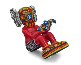 356 Rick (CHROMA) Wolfryd (b. 1953) Seated KAWS Photopolymer resin and beads Signed to underside: ELIZA / Rick Wolfryd; inscribed: T.P. / .0017; further inscribed illegibly 15" H x 10.5" W x 8" D Estimate: $600 - $900